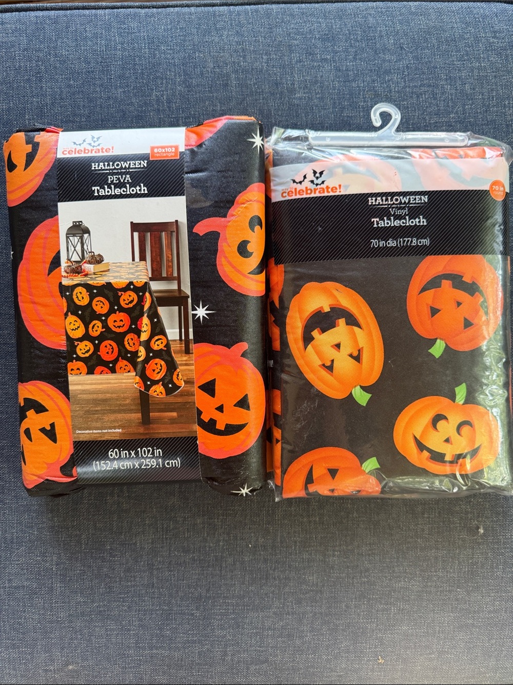 Bundle of 2 Mainstays Black & Orange Halloween Pumpkin Tablecloths